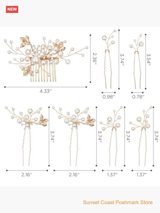 7 Piece Bridal Hair Comb Set Pearl Rhinestone Leaf Hair Pins Elegant Wedding